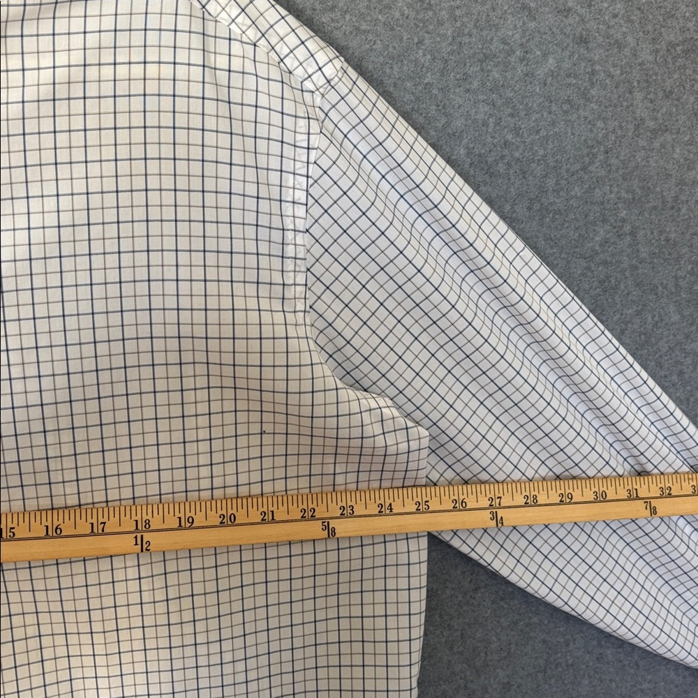 Pronto Uomo Checkered Button Down Men’s Dress Shirt 17 1/2 White Blue & Tan - Picture 5 of 8